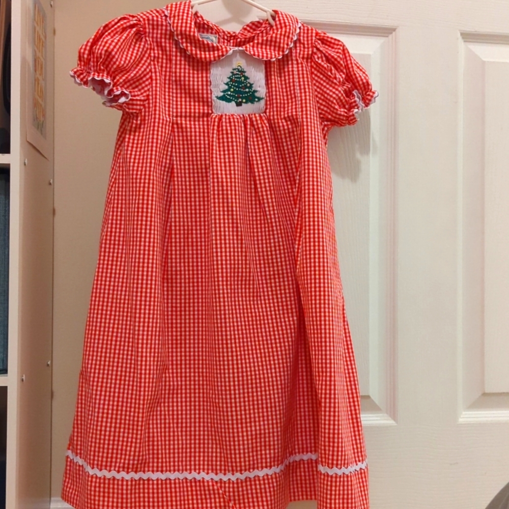 Christmas Tree Smocked Gingham Dress